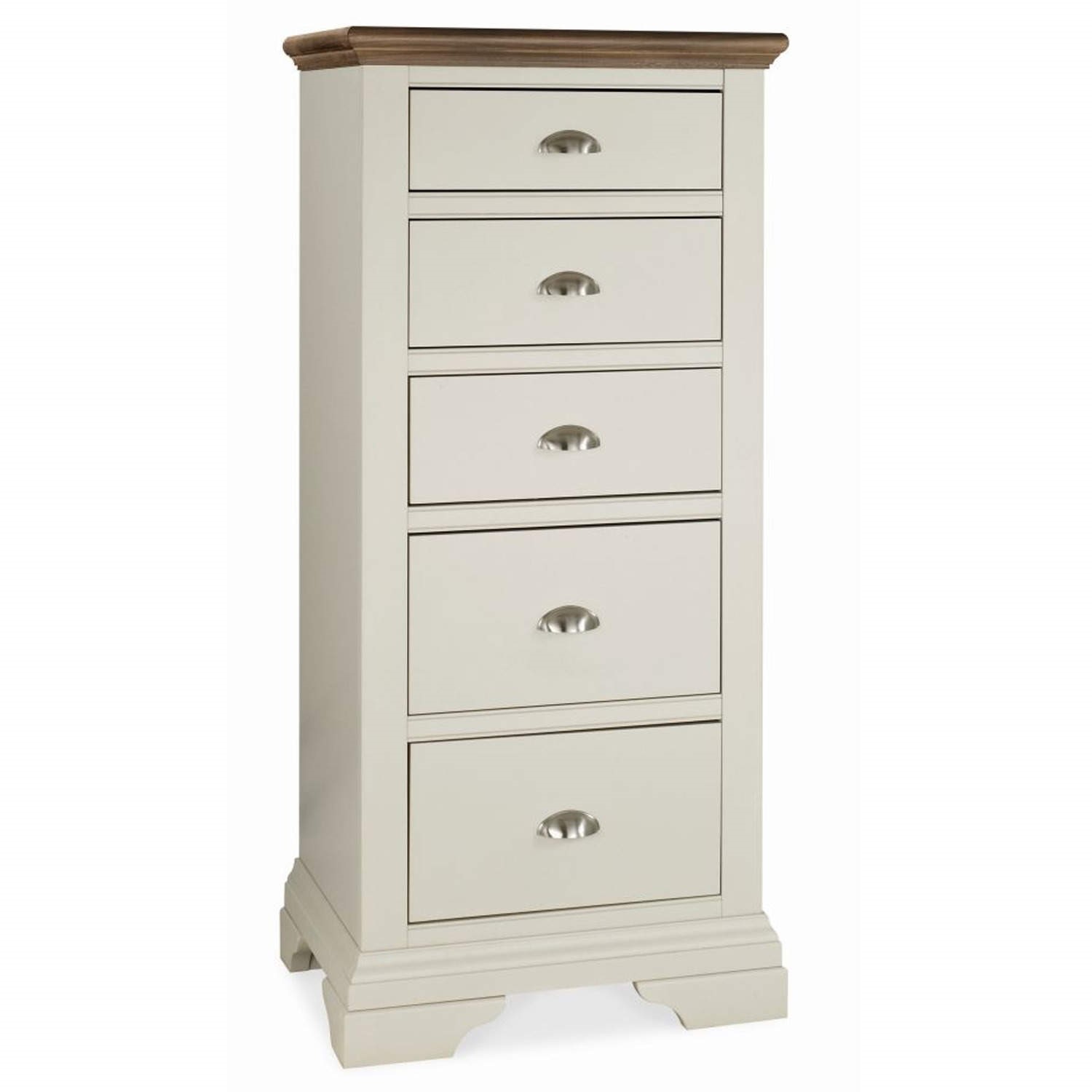 Bentley Designs Hampstead Tall 5 Drawer Chest In Soft Grey And Walnut Furniture123 1546