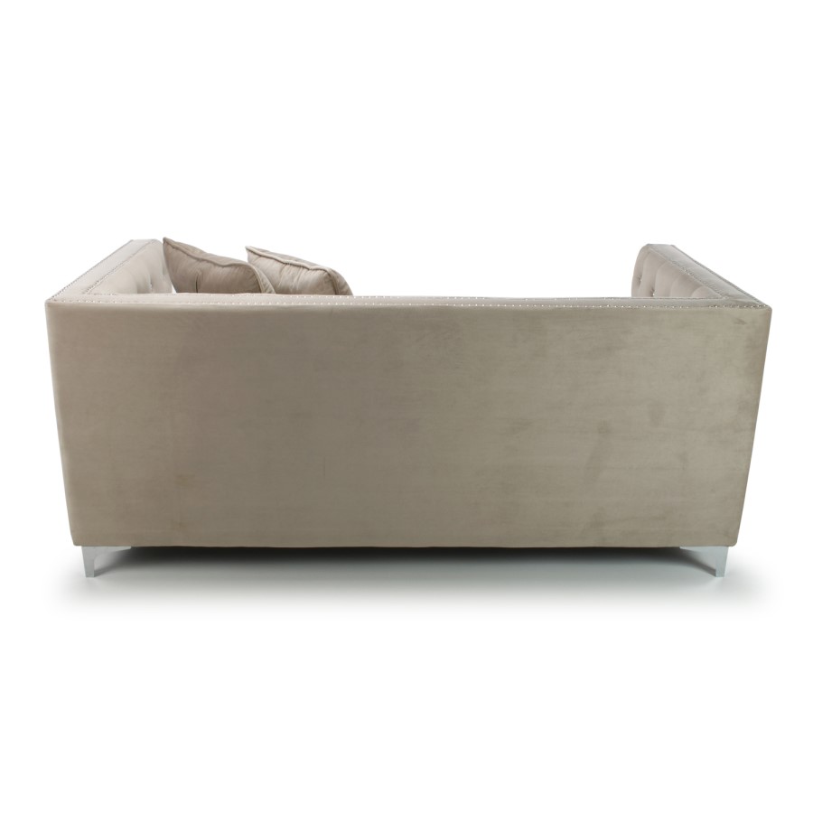 Mink Brushed Velvet 3 Seater Sofa - Diamante Button & Tufted Detailing