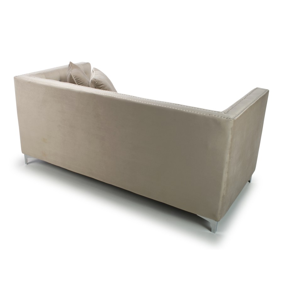 Mink Brushed Velvet 3 Seater Sofa - Diamante Button & Tufted Detailing