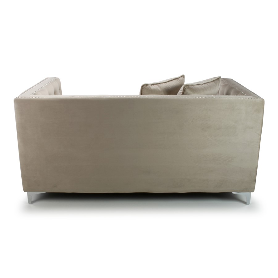 Mink Brushed Velvet 2 Seater Sofa - Diamante Button & Tufted Detailing
