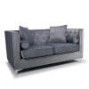 Grey Brushed Velvet 2 Seater Square Edge Diamante Buttons Luxury Sofa