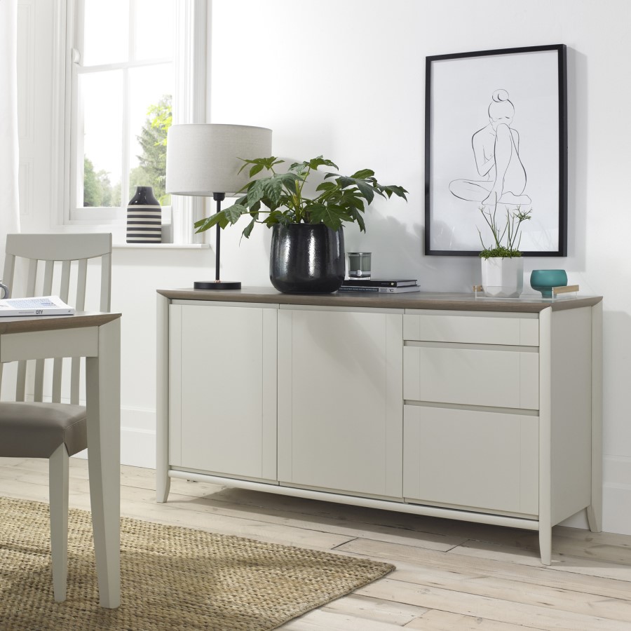Bergen Office Wide Sideboard in Soft Grey & Washed Oak