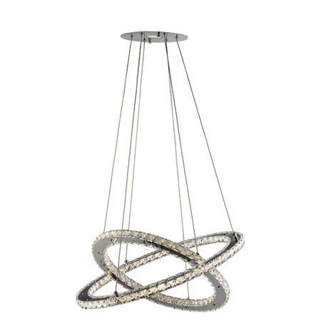 Chrome Ceiling Light with 2 Rings & Clear Crystal Glass - Clover