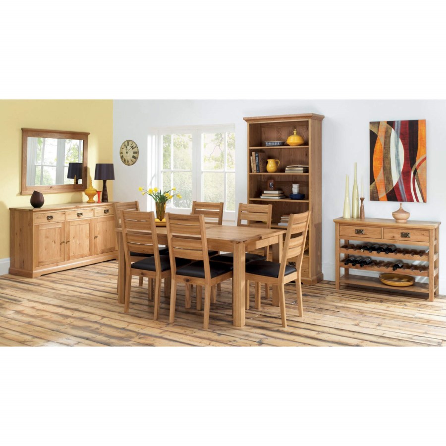 Bentley Designs Provence Oak Slatted Faux Leather pair of chairs in Brown 