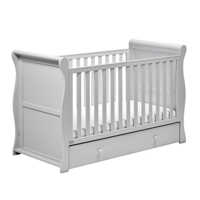 Grey Cot Bed with Drawer and 3 Adjustable Heights - East Coast Nebraska