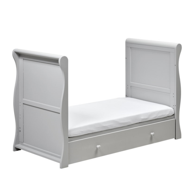 Grey Cot Bed with Drawer and 3 Adjustable Heights - East Coast Nebraska