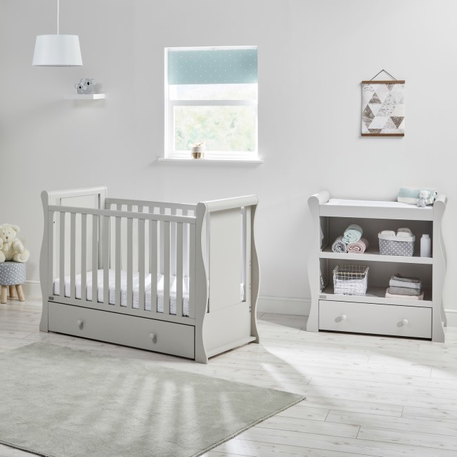 Grey Cot Bed with Drawer and 3 Adjustable Heights - East Coast Nebraska