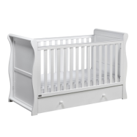 White Cot Bed with Drawer and 3 Adjustable Heights - East Coast Nebraska