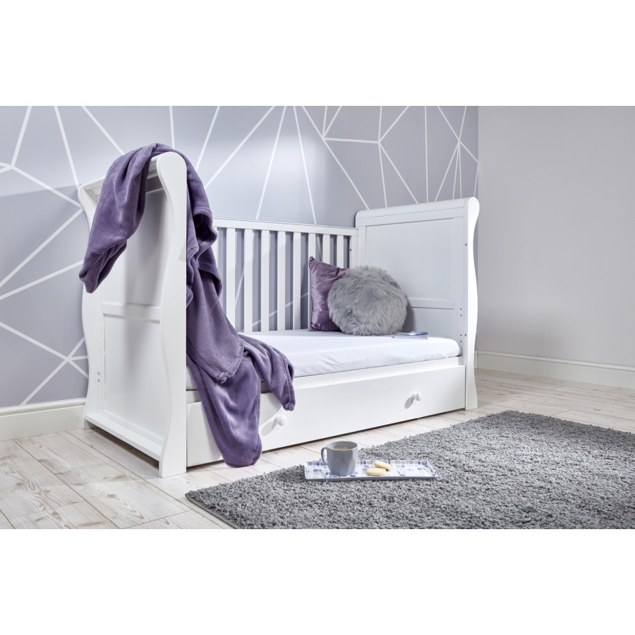 White Cot Bed with Drawer and 3 Adjustable Heights - East Coast Nebraska
