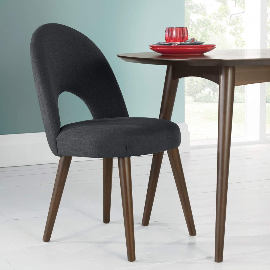 Bentley Designs Pair of Oslo Fabric Dining Chairs in Charcoal and Walnut