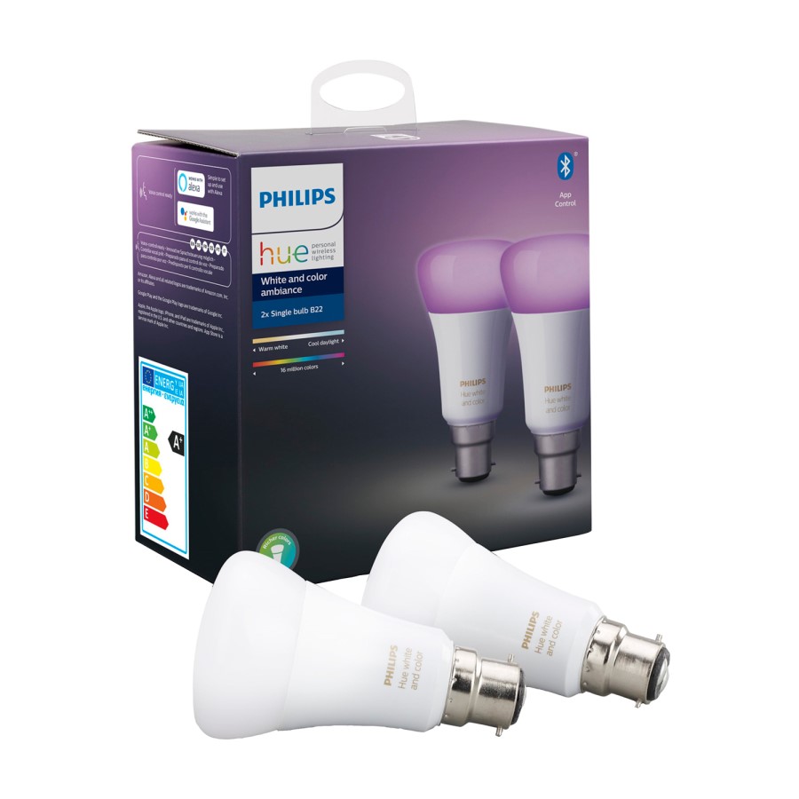 Philips Hue White and Colour Ambiance B22 Twin Pack