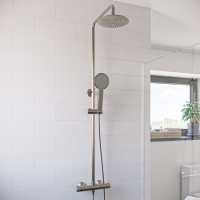 Nickel Thermostatic Bar Mixer Shower Set with Round Overhead & Handset - Equate