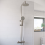 Nickel Thermostatic Bar Mixer Shower Set with Round Overhead & Handset - Equate