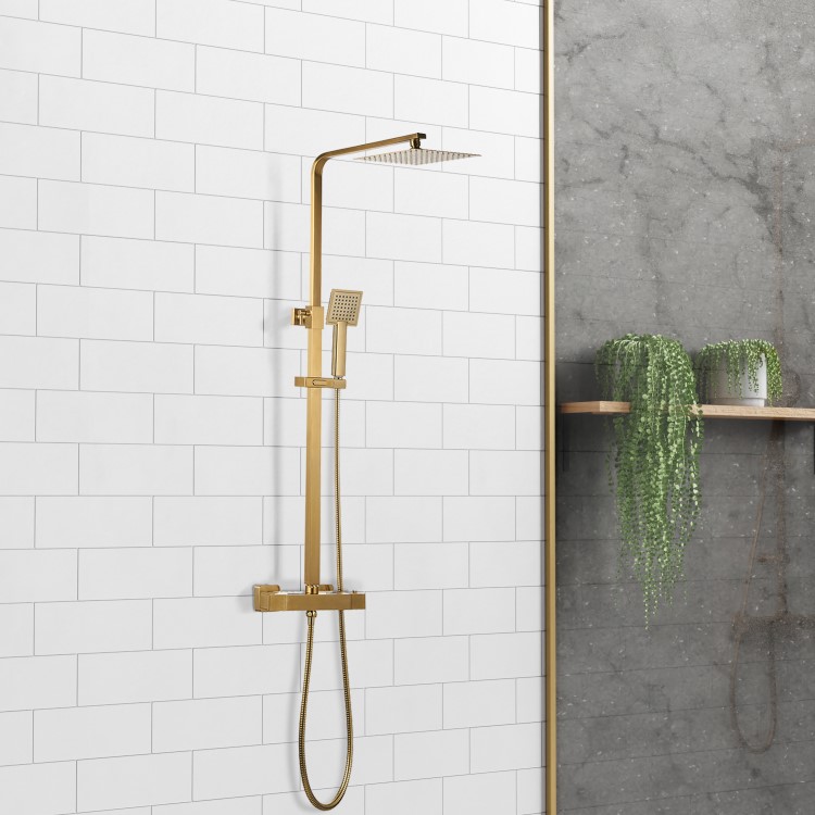 Brass Thermostatic Bar Mixer Shower Set with Square Overhead & Handset - Observa