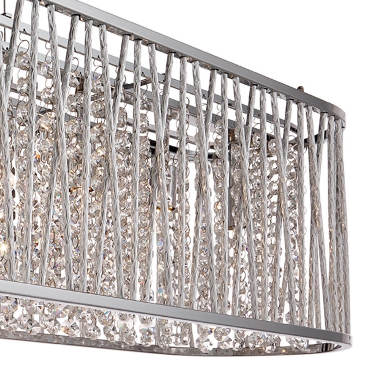 Large Chrome & Crystal Bar Pendant Light - Elise