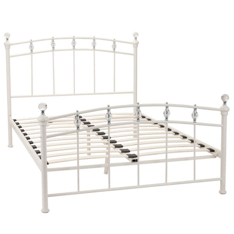 White Metal King Size Bed Frame with Crystal Finials - Sophie - Julian Bowen