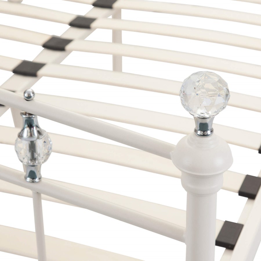 White Metal King Size Bed Frame with Crystal Finials - Sophie - Julian Bowen