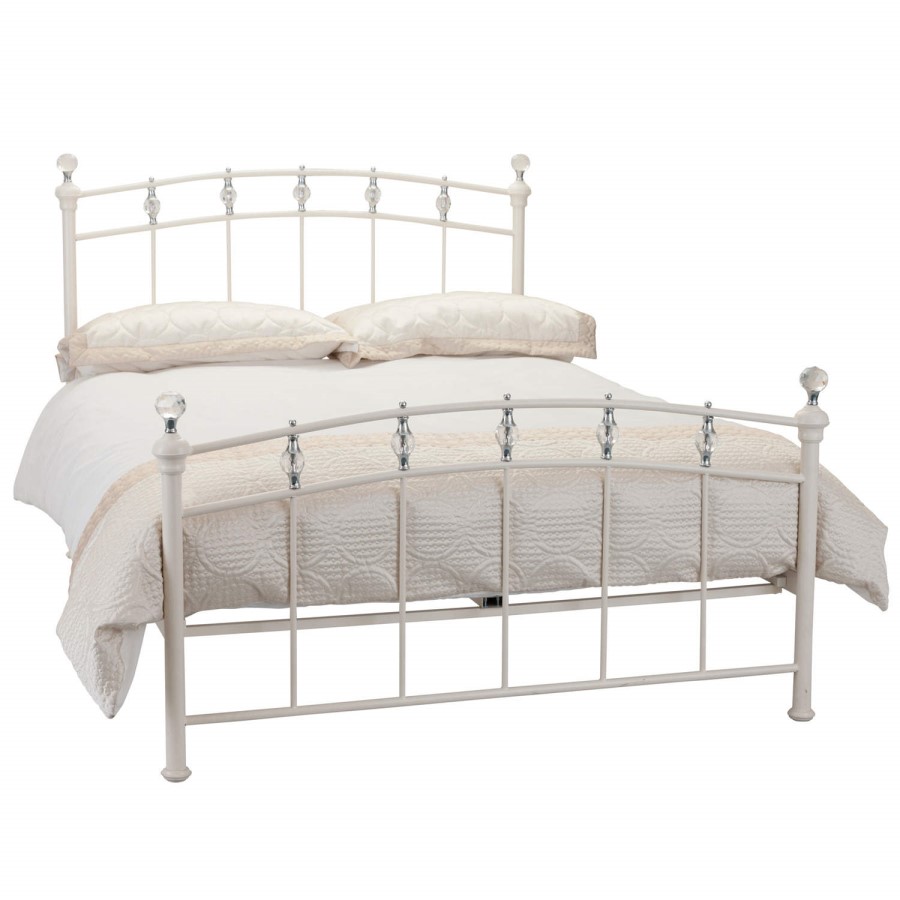 White Metal King Size Bed Frame with Crystal Finials - Sophie - Julian Bowen