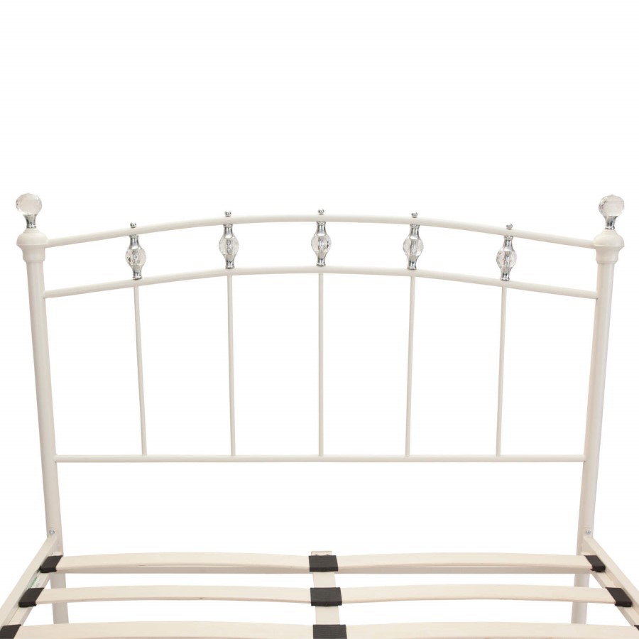 White Metal King Size Bed Frame with Crystal Finials - Sophie - Julian Bowen