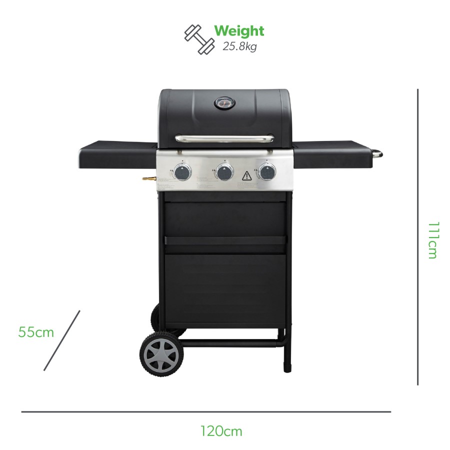 Dangrill 3 Burner Gas BBQ in Black