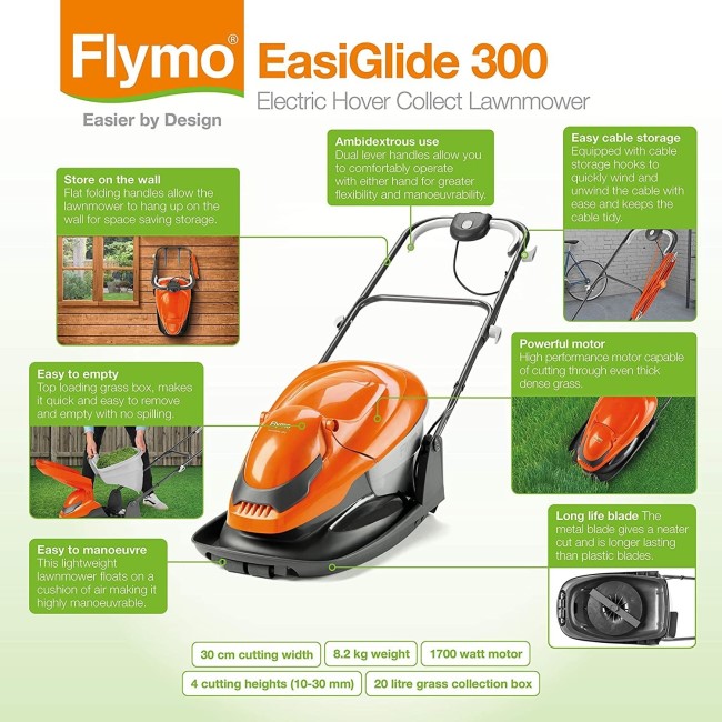 Flymo Easi Glide 300 30cm Hover Corded Electric Lawnmower