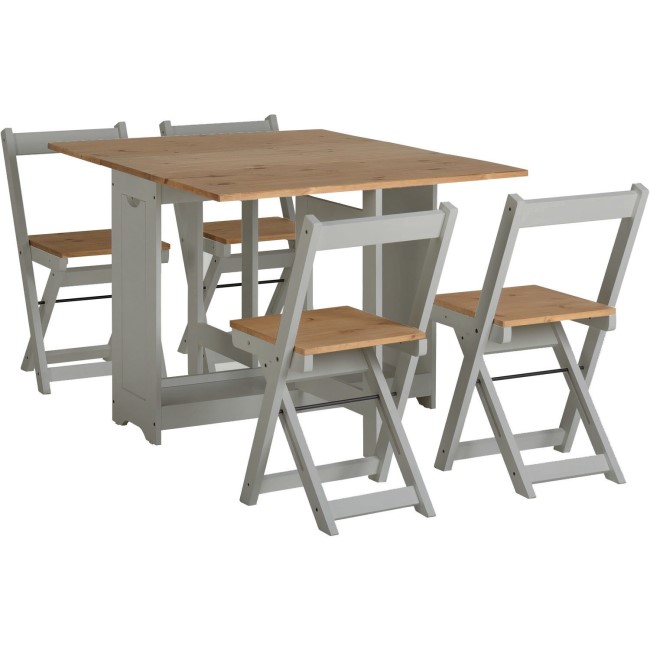 Grey and Pine Space Saving Dining Table Set and Chairs - Seats 4 - Santos