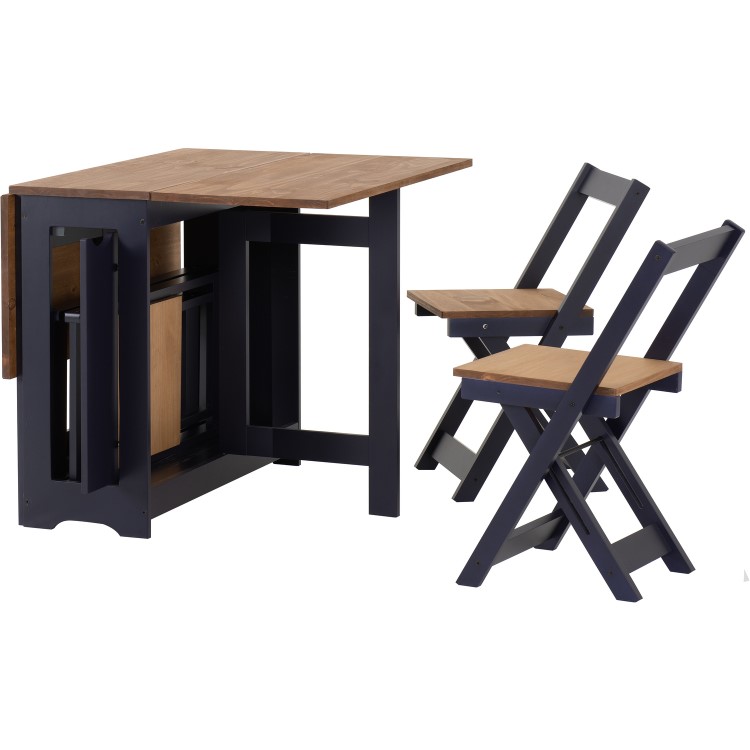 Navy and Pine Drop Leaf Dining Table Set with 4 Chairs - Seats 4 - Santos