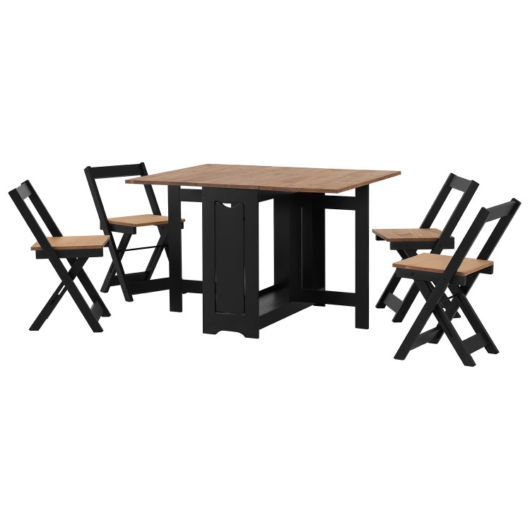 Black and Pine Drop Leaf Dining Table Set with 4 Chairs - Seats 4 - Santos