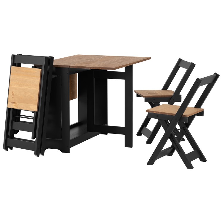 Black and Pine Drop Leaf Dining Table Set with 4 Chairs - Seats 4 - Santos