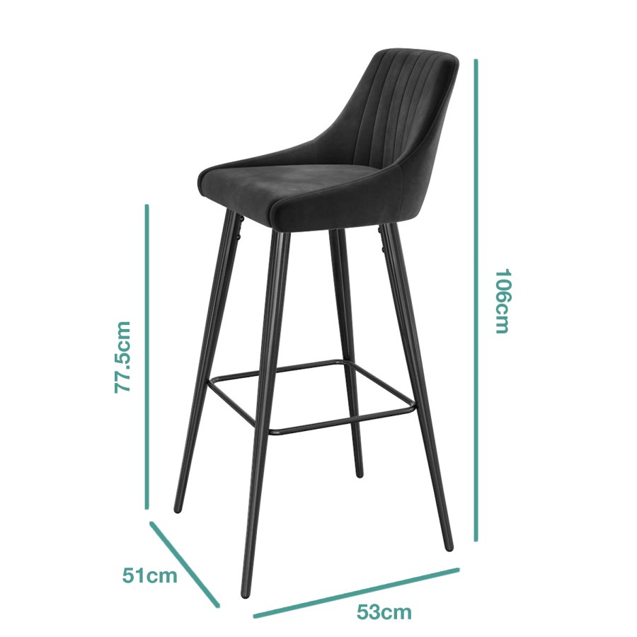 GRADE A2 - Macie Grey Velvet Bar Stool with Black Legs
