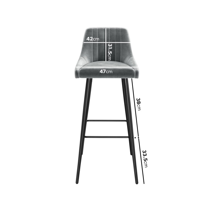 GRADE A2 - Macie Grey Velvet Bar Stool with Black Legs