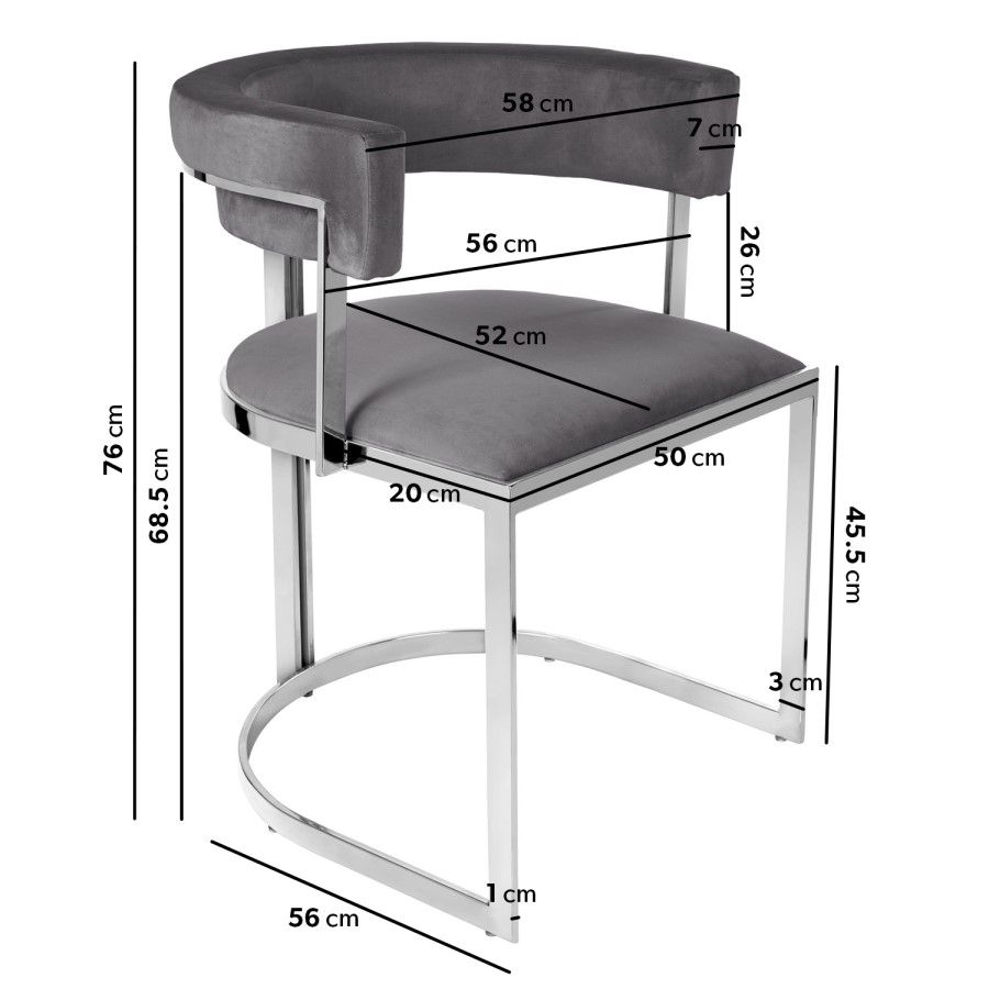 GRADE A1 - Grey Velvet Cantilever Dining Armchair - Alana Boutique