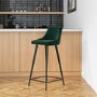 GRADE A1 - Dark Green Velvet Bar Stool with Back - 77cm - Macie