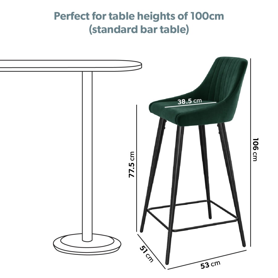 GRADE A1 - Dark Green Velvet Bar Stool with Back - 77cm - Macie