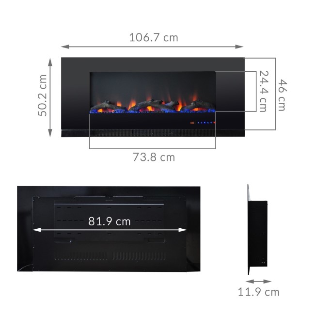 GRADE A2 - AmberGlo Black Wall Mounted Electric Fire with Logs & Crystal Fuel Beds