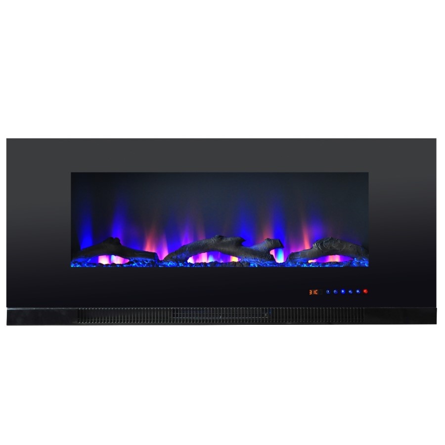 GRADE A1 - AmberGlo Black Wall Mounted Electric Fire with Logs & Crystal Fuel Beds