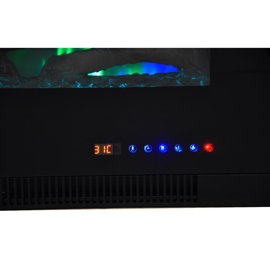 GRADE A1 - AmberGlo Black Wall Mounted Electric Fire with Logs & Crystal Fuel Beds