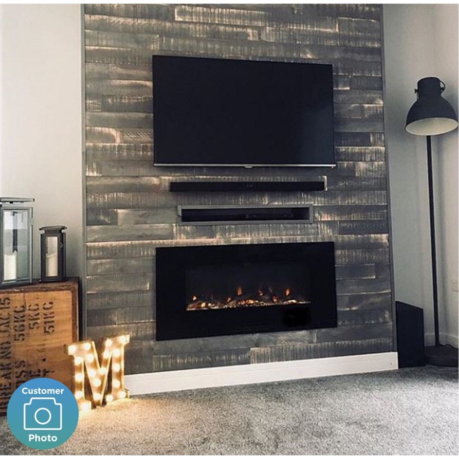 GRADE A1 - AmberGlo Black Wall Mounted Electric Fire with Logs & Crystal Fuel Beds