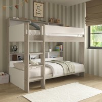 GRADE A1 - White and Oak Bunk Bed with Storage Shelves - Aire