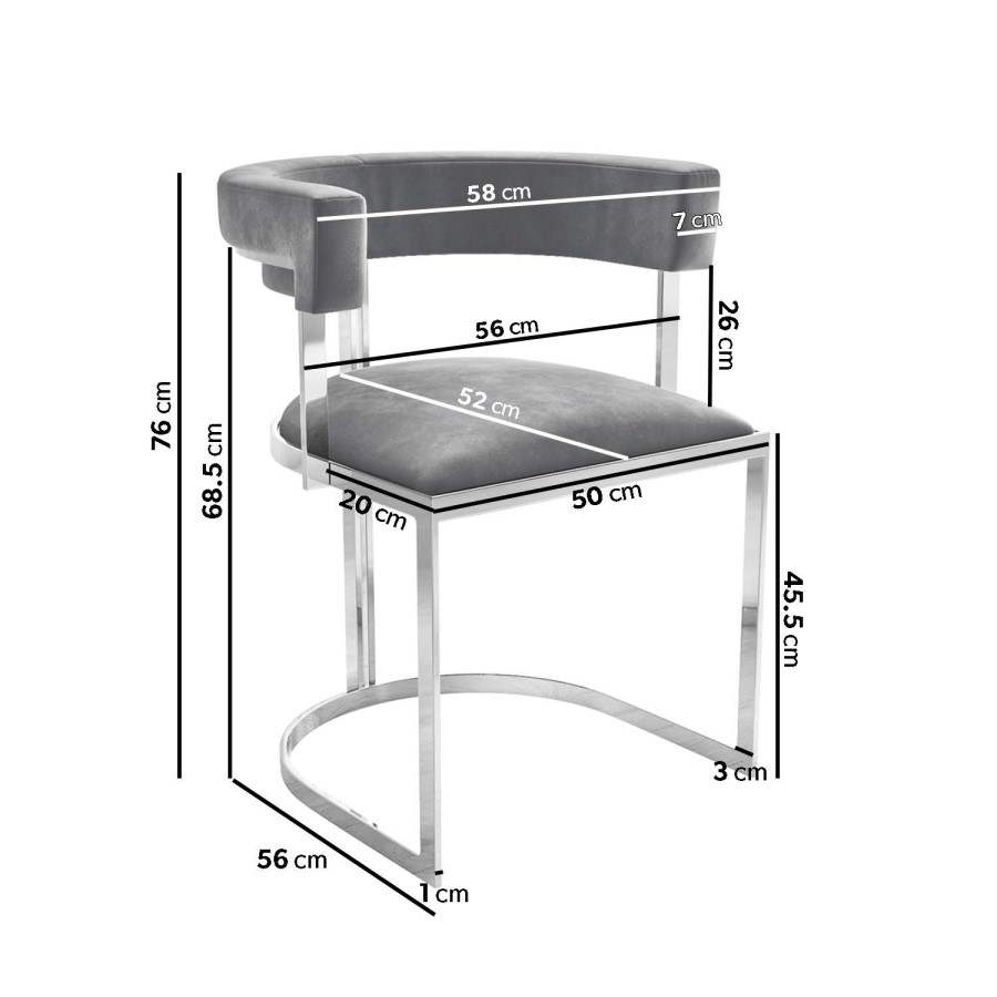 GRADE A2 - Grey Velvet Cantilever Dining Armchair - Alana Boutique