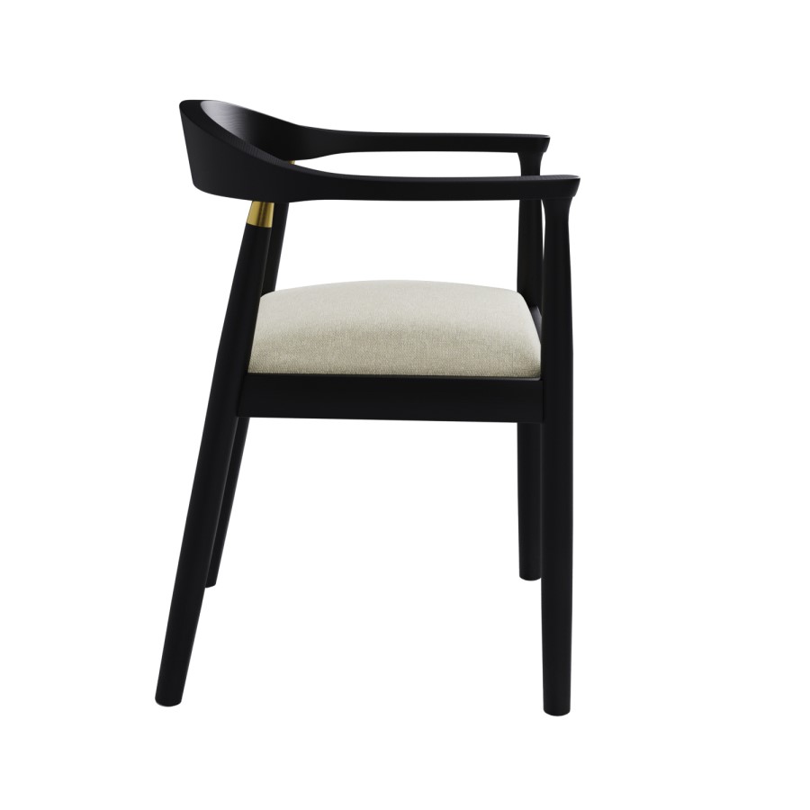 Black Wooden Rectangular Dining Table Set with 4 Brass Detail Black Curved Chairs - Ari