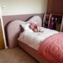 ONLY OPENED - Pink Velvet Single Ottoman Bed with Curved Headboard - Aria