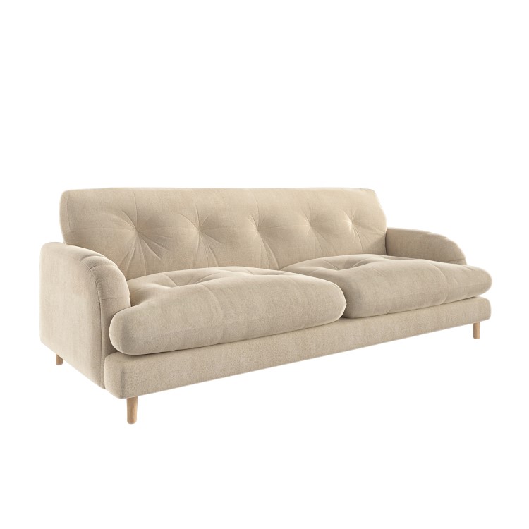 Beige Velvet 3 Seater Mid Century Sofa - Beckett