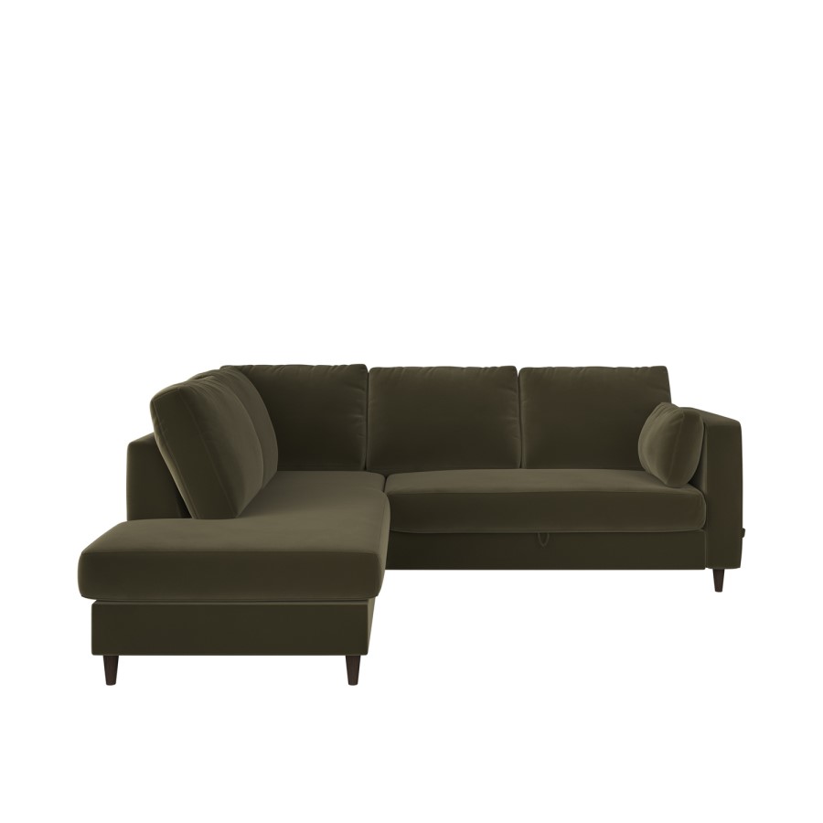 ALMOST PERFECT - Khaki Green Velvet Left Hand Corner Sofa Bed with Storage - Seats 4 - Boe