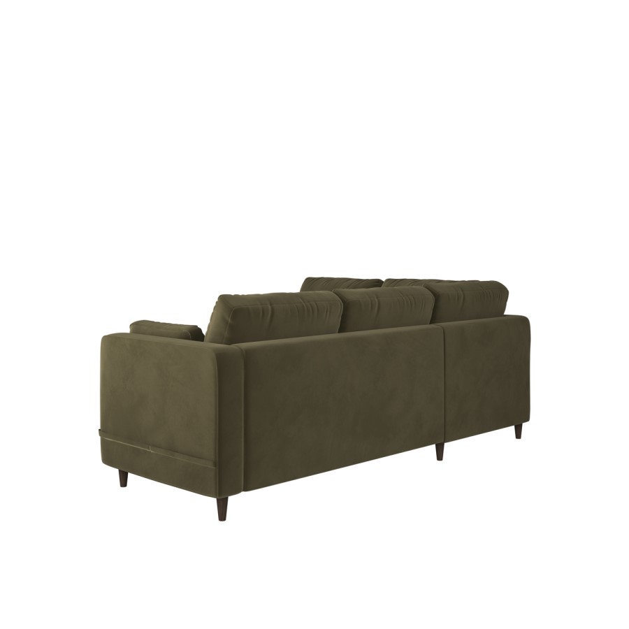 ALMOST PERFECT - Khaki Green Velvet Left Hand Corner Sofa Bed with Storage - Seats 4 - Boe