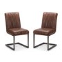 GRADE A1 - Pair of Brooklyn Dining Chairs - Brown Faux Leather & Square Gunmetal