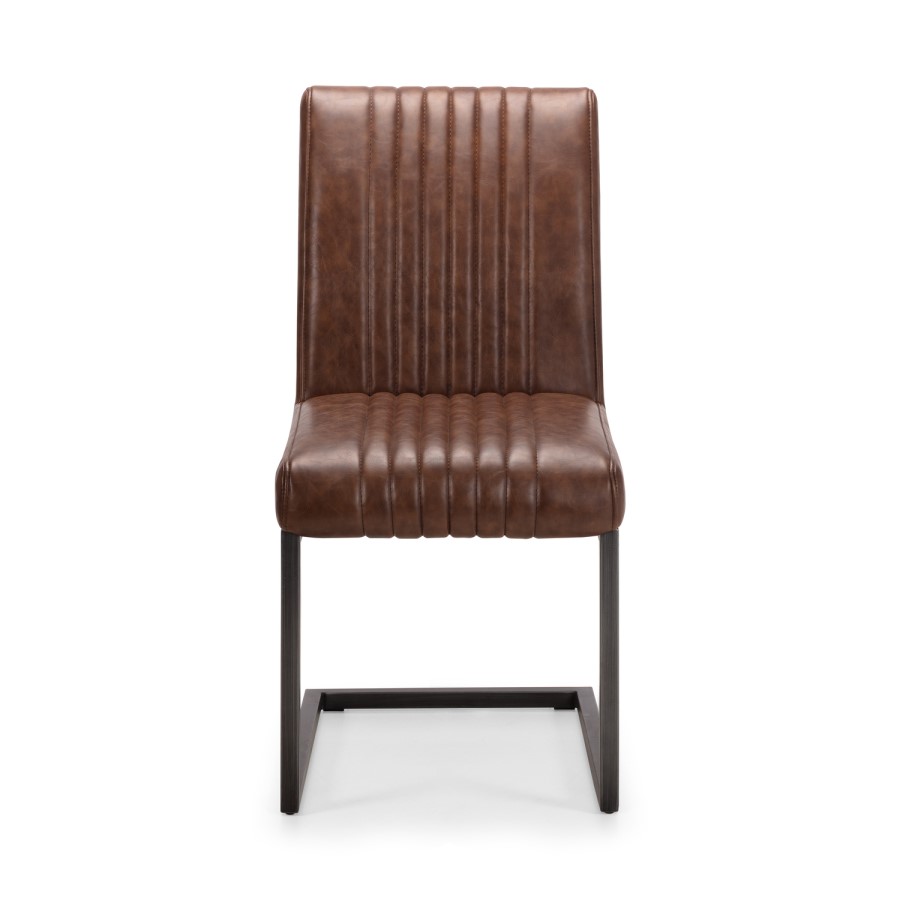 GRADE A1 - Pair of Brooklyn Dining Chairs - Brown Faux Leather & Square Gunmetal