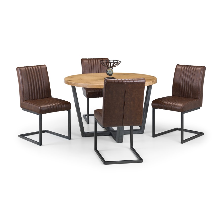 GRADE A1 - Pair of Brooklyn Dining Chairs - Brown Faux Leather & Square Gunmetal