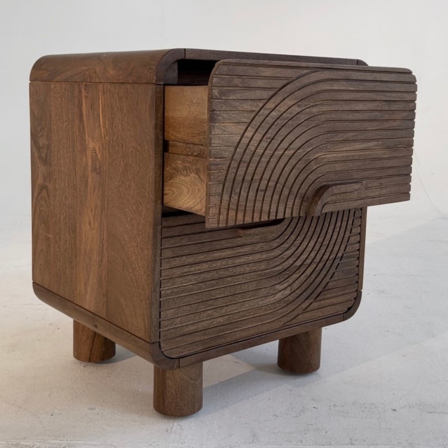 ONLY OPENED - Braiyaz 2 Drawer Bedside Table in Dark Wood