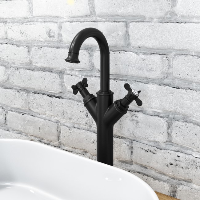 Black Crosshead Tall Mono Basin Mixer Tap - Camden